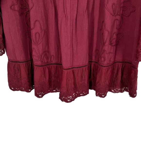 Ali Miles Deep Red Blouse with Embroidered Lace - Picture 6 of 7